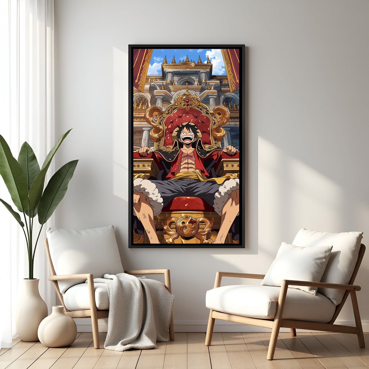 Monkey D. Luffy Pirate King anime canvas artwork in premium black floater frame