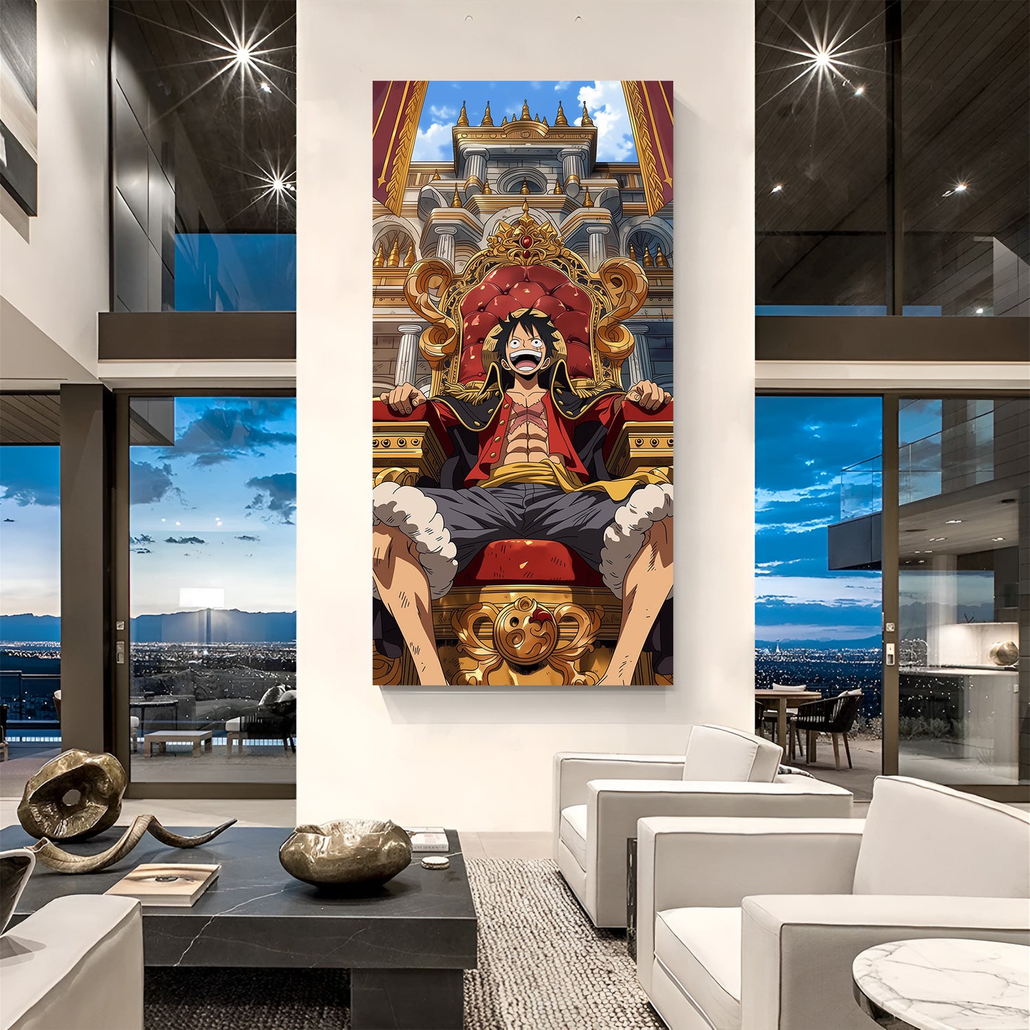 Monkey D. Luffy Pirate King canvas painting with castle anime artwork in canvas wrapped frame