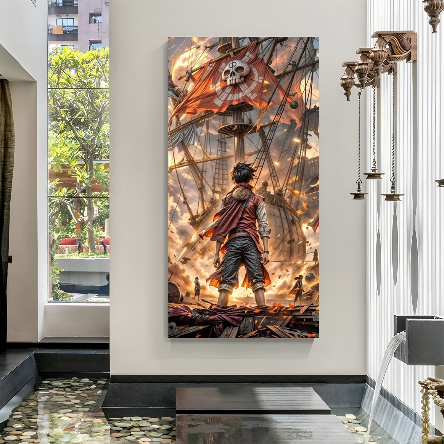 Monkey D. Luffy Pirate Ship canvas painting with cinematic anime artwork in canvas wrapped frame