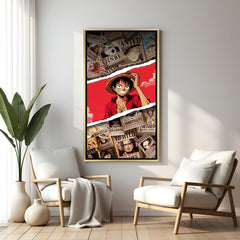 Monkey D. Luffy One Piece wall art in luxury golden floater frame with smiling anime design
