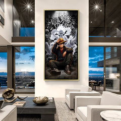 Monkey D. Luffy One Piece wall art in luxury golden floater frame with Sun God Nika anime design