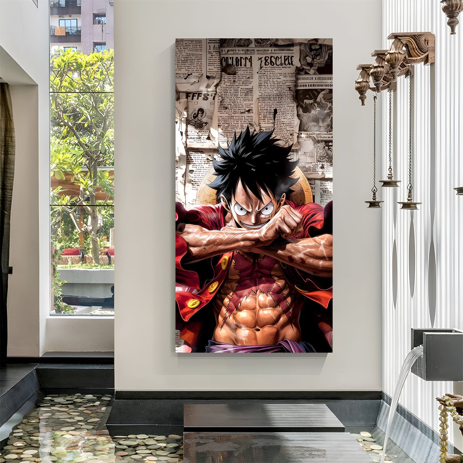 Monkey D. Luffy Wanted Pirate canvas painting with anime action artwork in canvas wrapped frame
