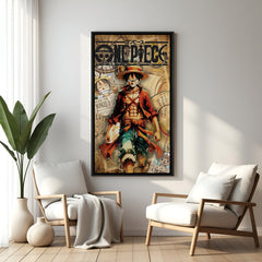 Monkey D. Luffy Wanted Poster anime canvas artwork in premium black floater frame