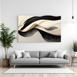 Monochrome abstract wave design with grey and black tones on canvas, modern wall art for home and office
