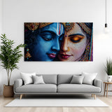 Radha Krishna devotional wall art depicting divine love in premium canvas wrapped frame