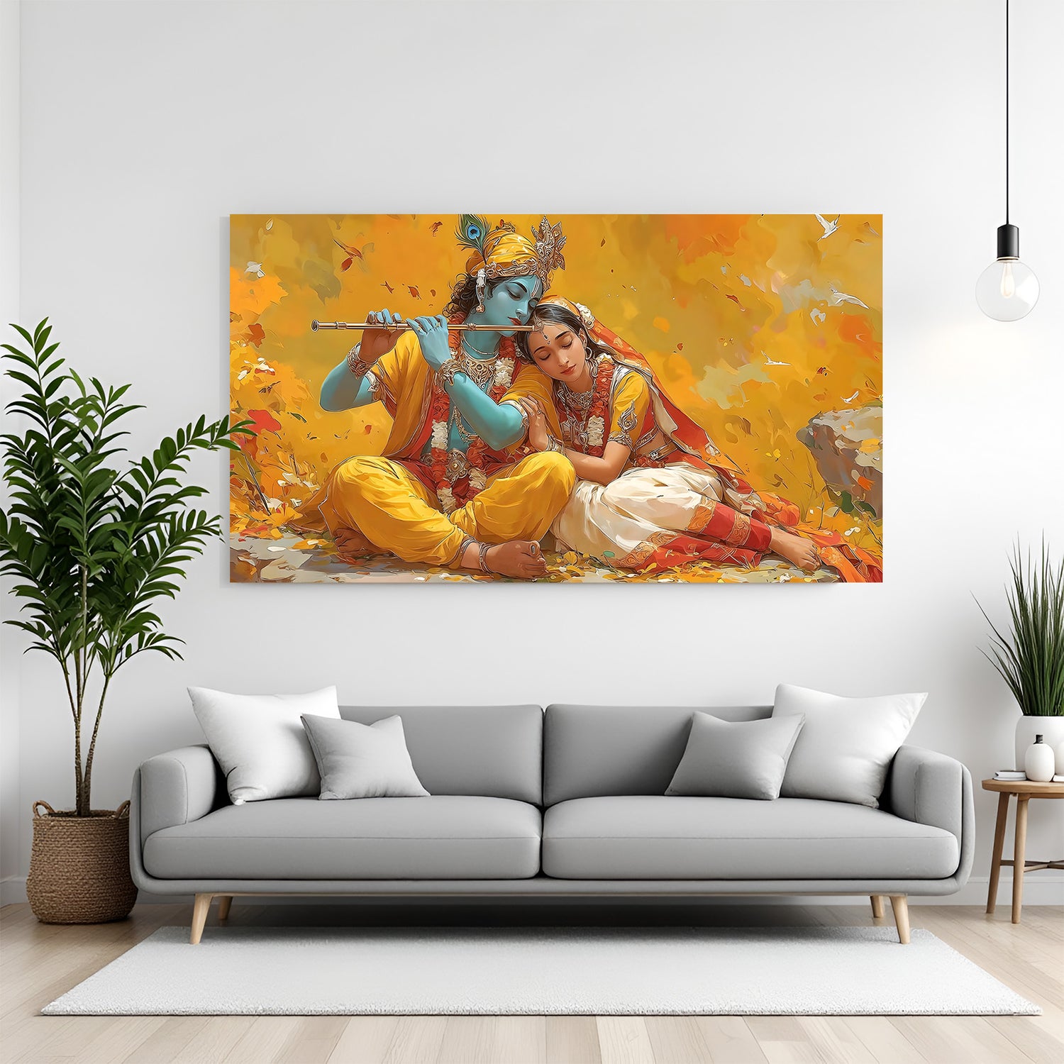 Radha Krishna canvas wall art in premium canvas wrapped frame featuring divine moonlit spiritual artwork