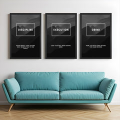 Canvas wall art set of 3 with inspiring words and definitions in typographic style – ideal for focus-driven and productive environments