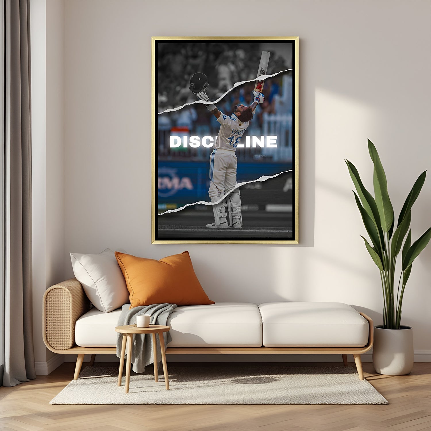 Powerful cricket wall decor with the word “Discipline” and a winning moment – perfect for office, gym, or game room.