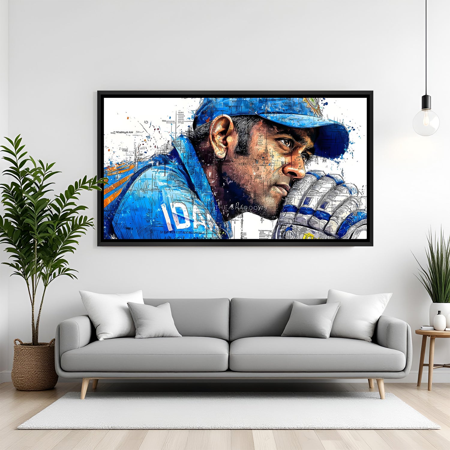 MS Dhoni motivational cricket wall art in black floater frame modern sports canvas decor