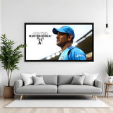 MS Dhoni GOAT motivational cricket wall art in black floater frame premium sports canvas decor