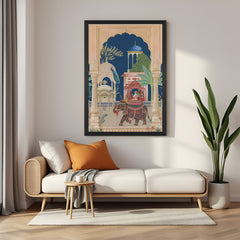 Black frame Mughal wall painting – traditional Indian canvas art for classy and ethnic interior decoration