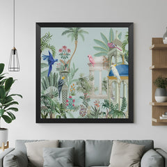 Mughal-style arch painting in black frame – traditional canvas wall art for classic ethnic decor and heritage-inspired interiors