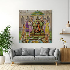 Mughal harem scene canvas painting – royal Indian artwork for luxury heritage-inspired home interiors