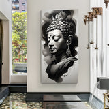 Mystic Buddha Face canvas painting with black smoke spiritual artwork in canvas wrapped frame