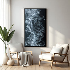 Mystic Buddha spiritual smoke canvas artwork in premium black floater frame