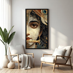 Krishna half face flute painting in elegant black floater frame modern spiritual canvas wall decor