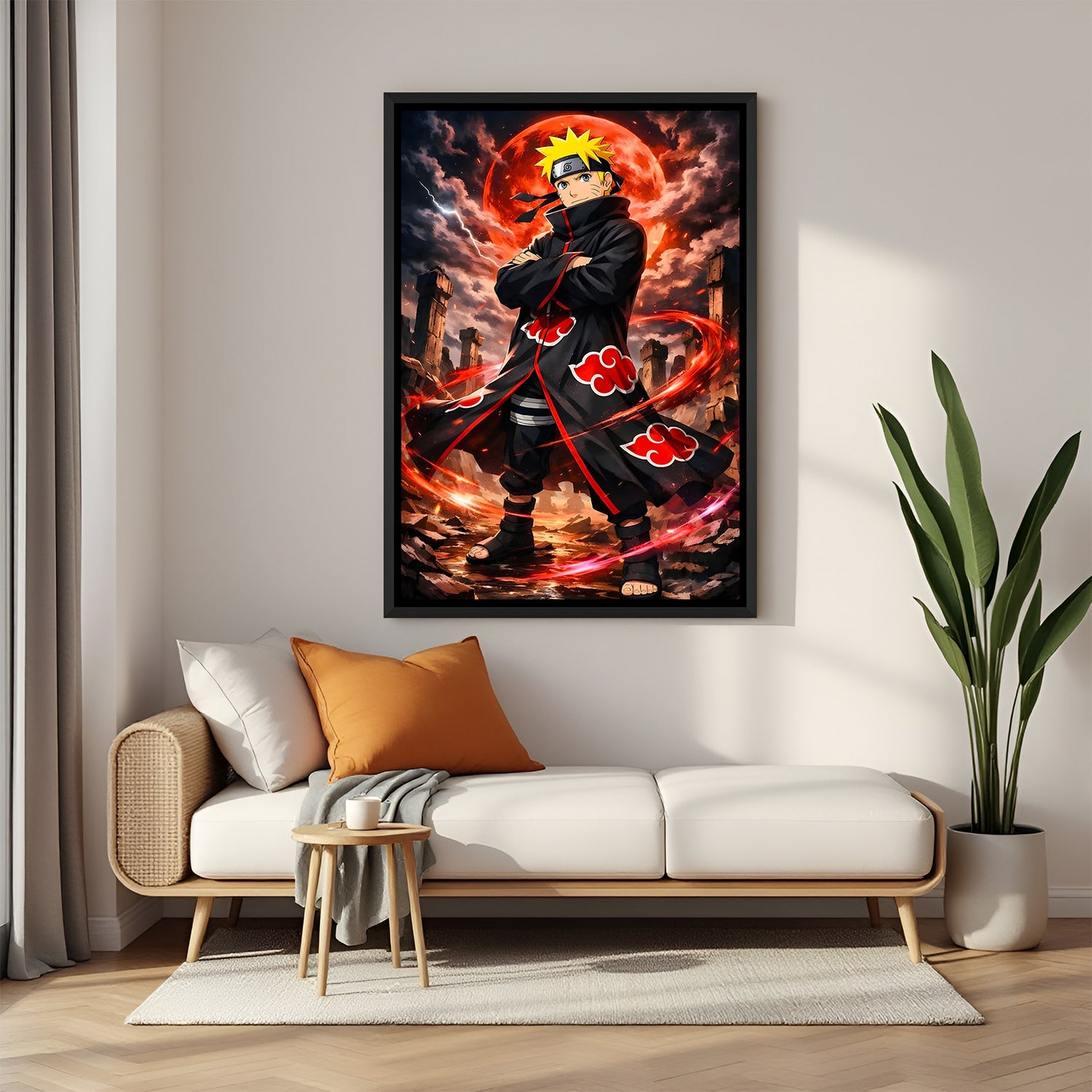 Naruto Akatsuki Outfit anime canvas artwork in premium black floater frame