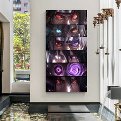 Naruto anime eyes collage canvas painting with detailed character eye artwork in canvas wrapped frame