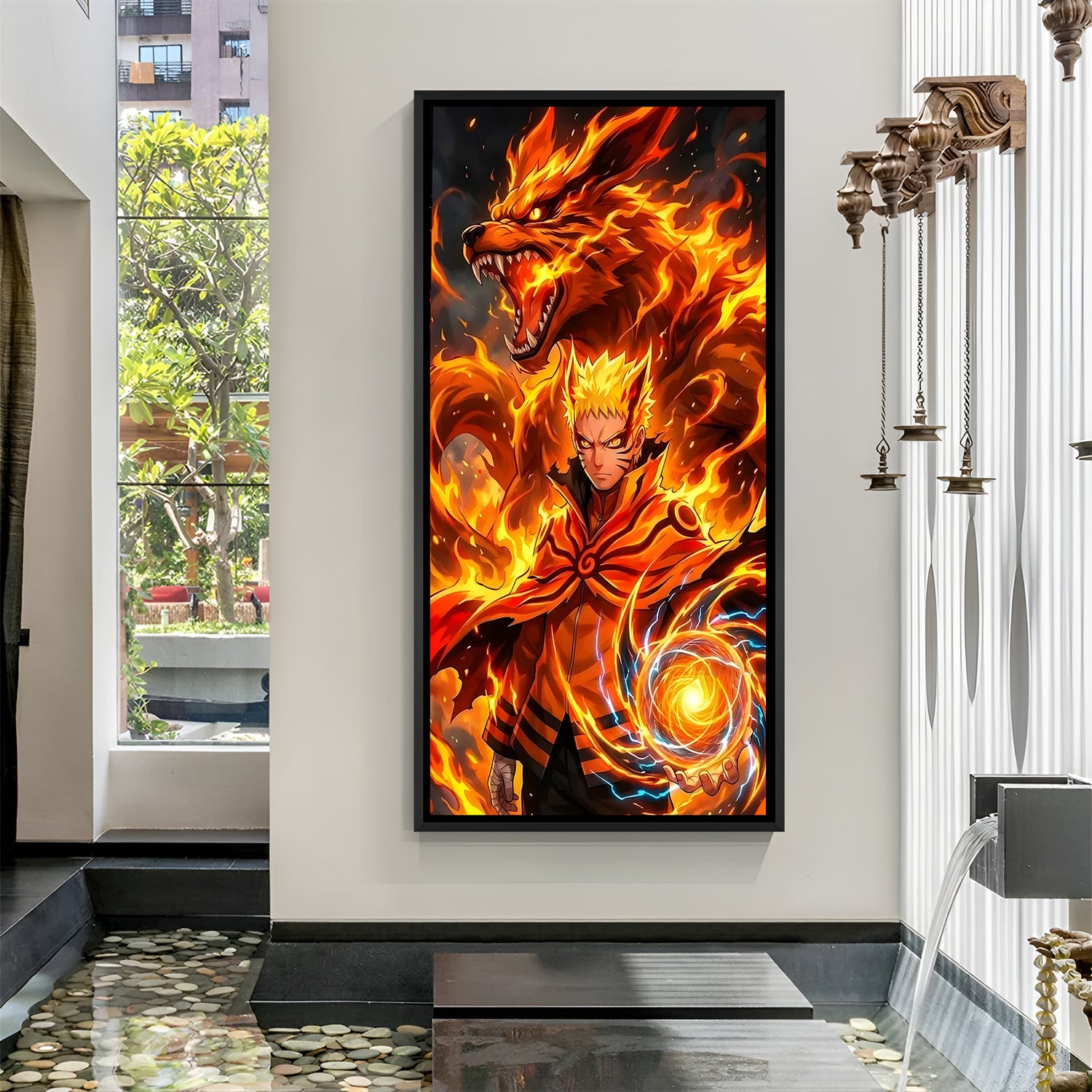 Naruto Baryon Mode Kurama anime canvas artwork in premium black floater frame