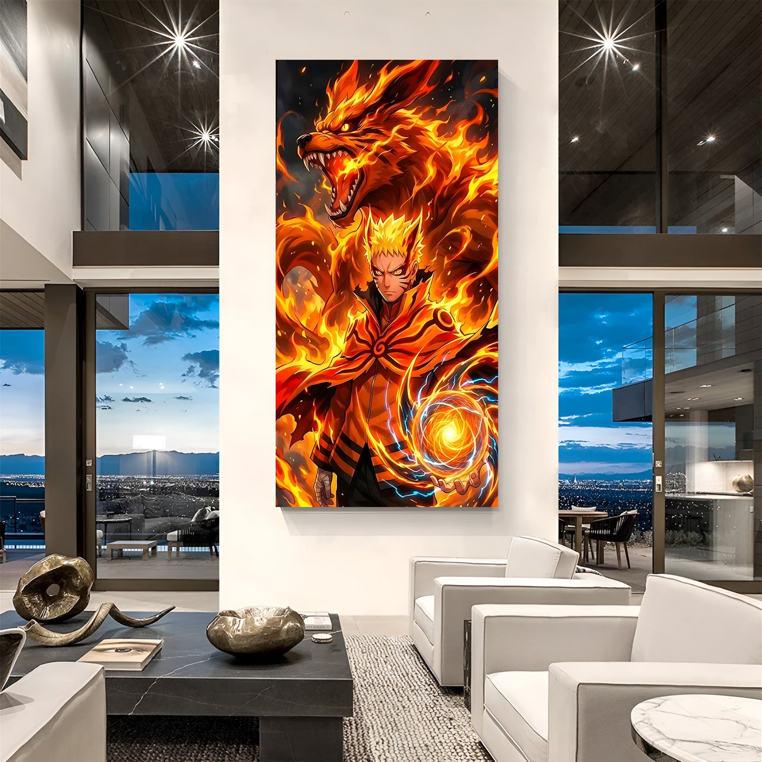 Naruto Baryon Mode Kurama canvas painting with glowing anime battle artwork in canvas wrapped frame