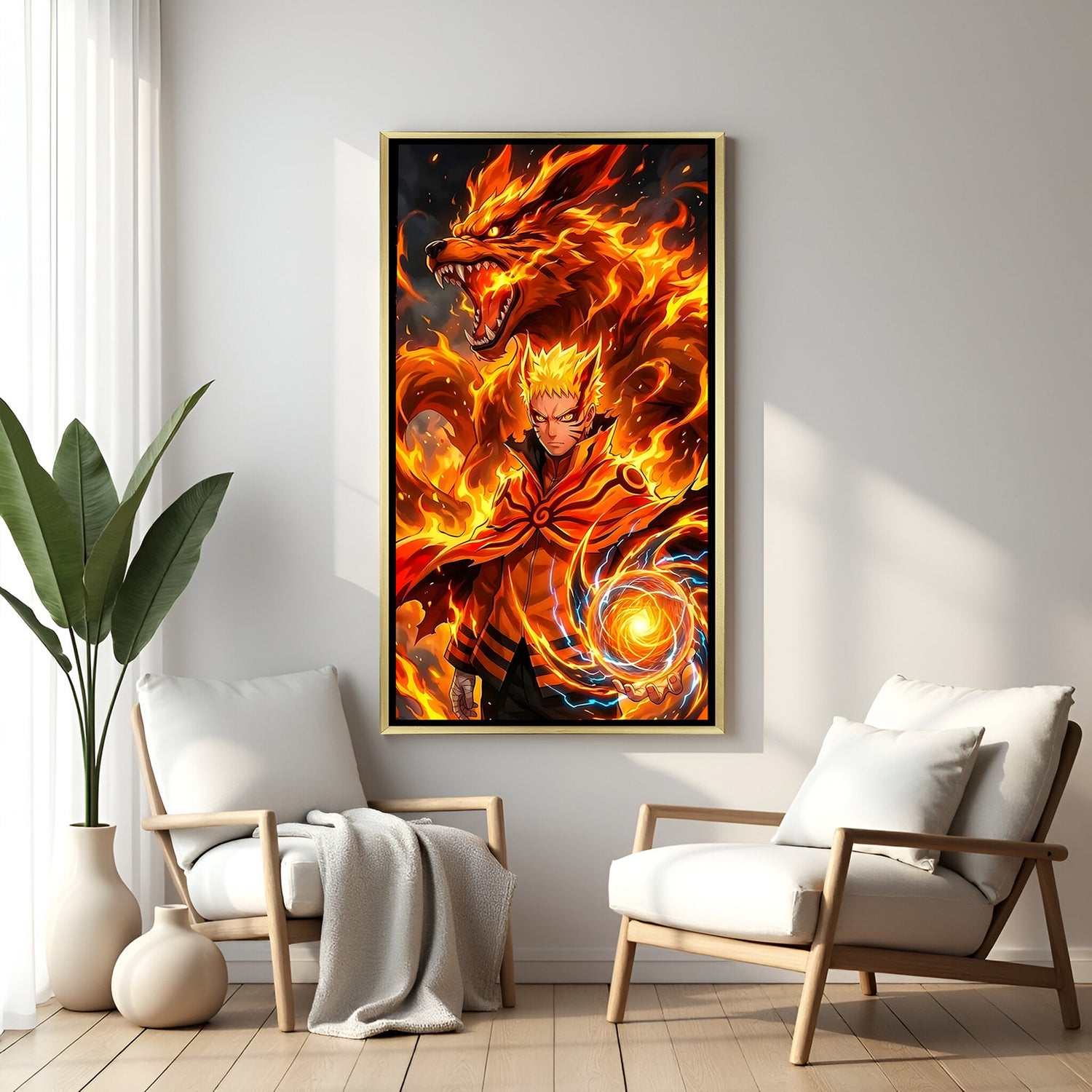 Naruto Uzumaki Naruto wall art in luxury golden floater frame with Baryon Mode anime design