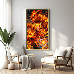 Naruto Uzumaki Naruto wall art in luxury golden floater frame with Baryon Mode anime design