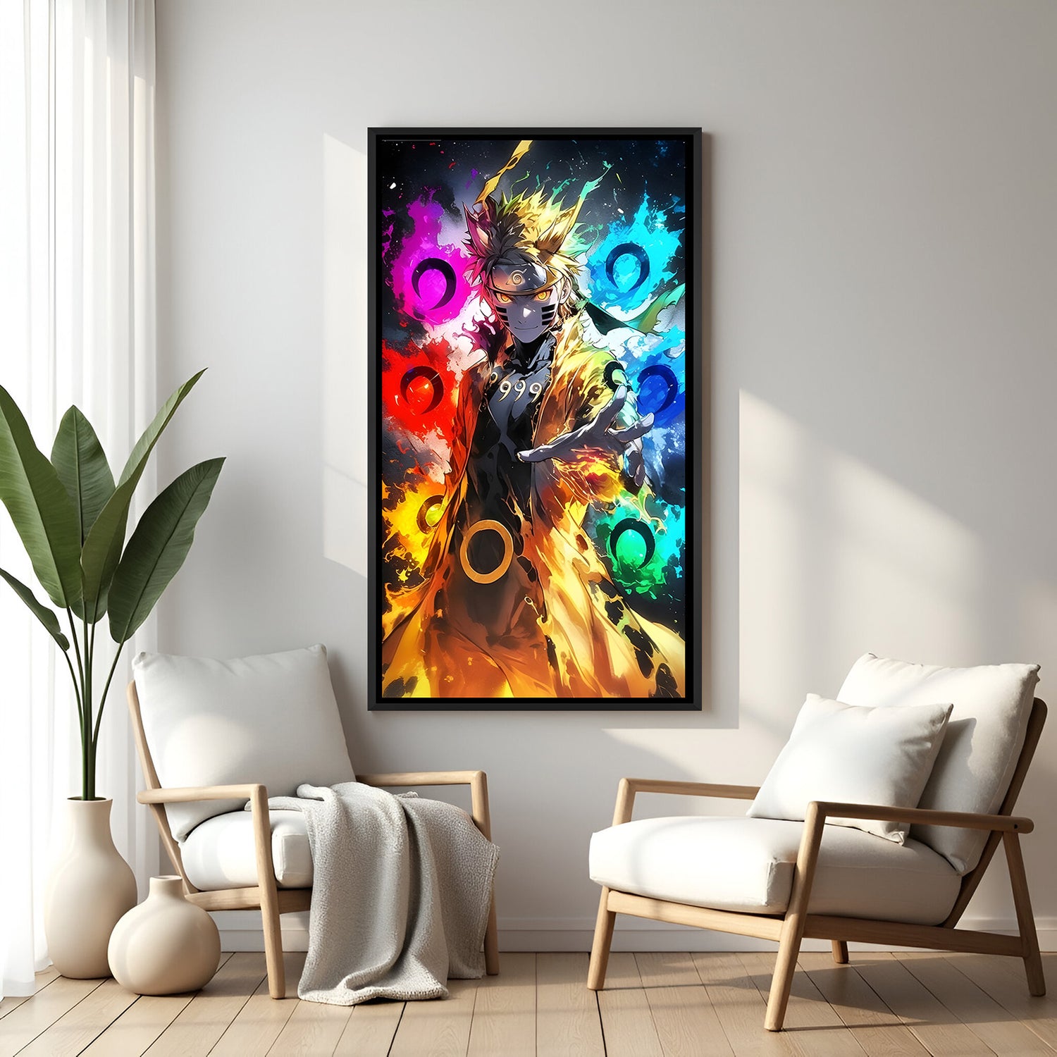 Naruto Color Burst anime canvas artwork in premium black floater frame