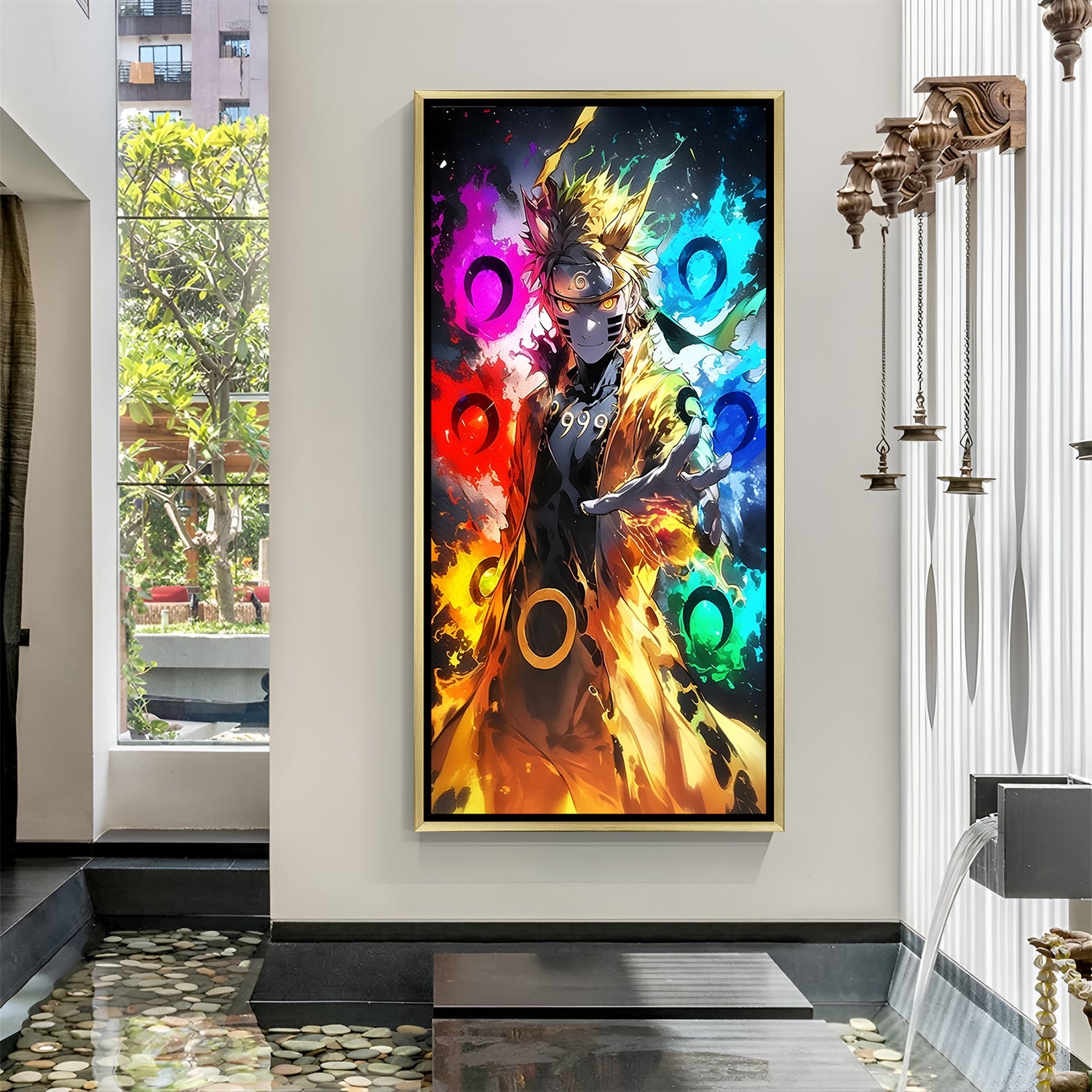 Naruto Uzumaki Naruto wall art in luxury golden floater frame with colorful anime design