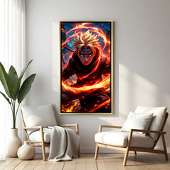Naruto Uzumaki Naruto wall art in luxury golden floater frame with fire anime design