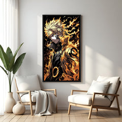 Naruto Golden Warrior anime canvas artwork in premium black floater frame