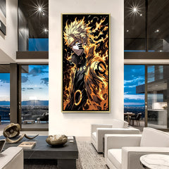 Naruto Uzumaki Naruto wall art in luxury golden floater frame with golden warrior anime design