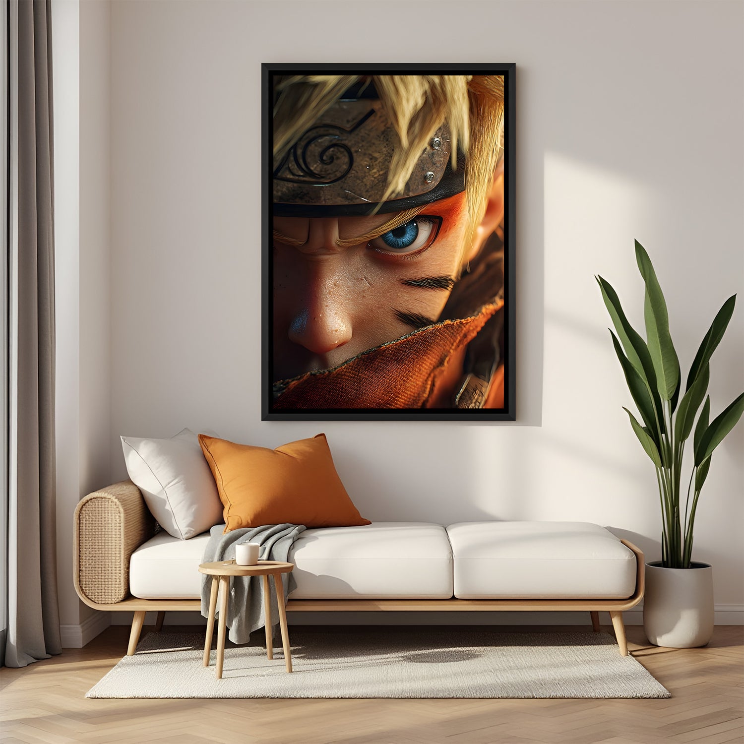 Naruto Half Face Close-Up anime canvas artwork in premium black floater frame