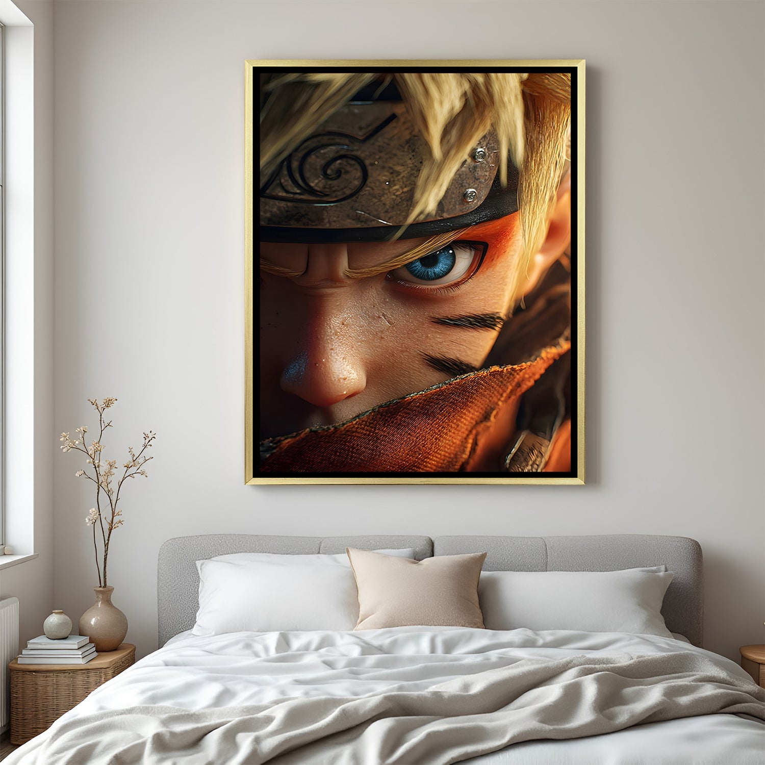 Naruto Uzumaki Naruto wall art in luxury golden floater frame with close-up anime design