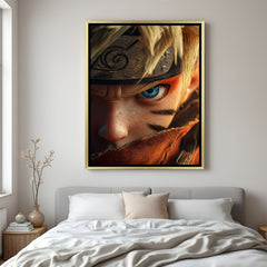 Naruto Uzumaki Naruto wall art in luxury golden floater frame with close-up anime design