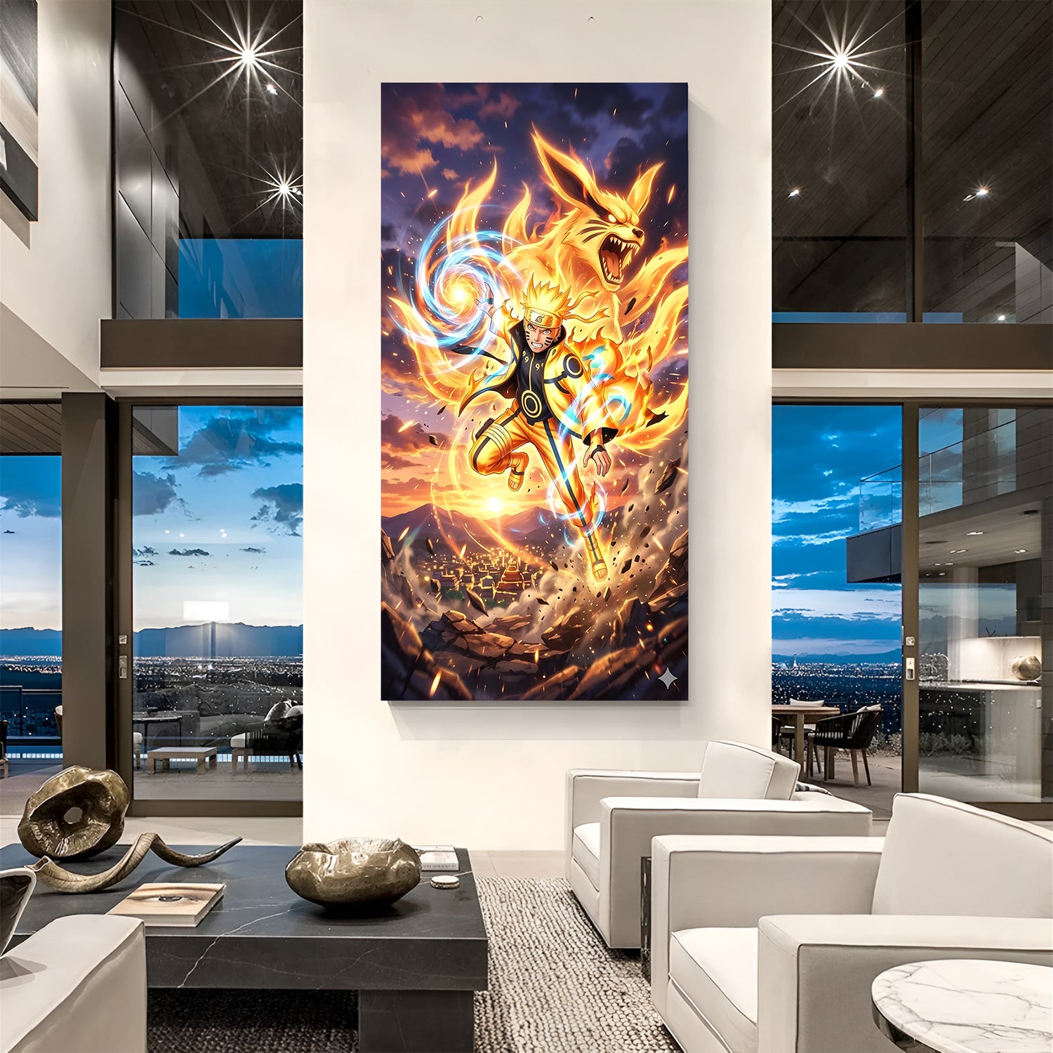 Naruto Kurama Attack canvas painting with anime battle artwork in canvas wrapped frame