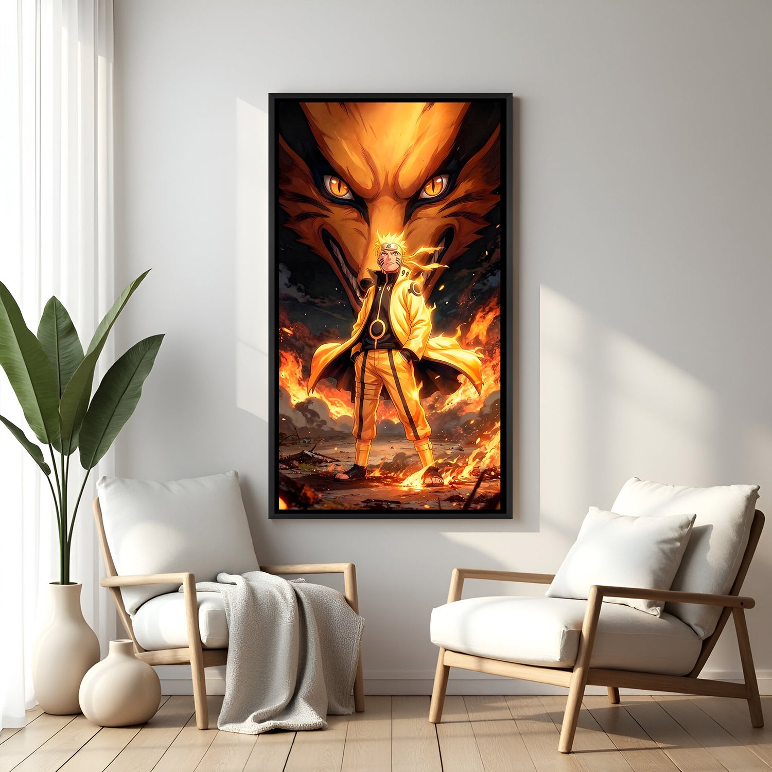 Naruto Kurama anime canvas artwork in premium black floater frame