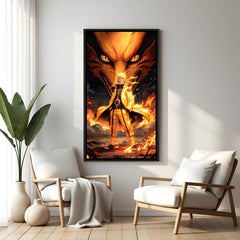 Naruto Kurama anime canvas artwork in premium black floater frame
