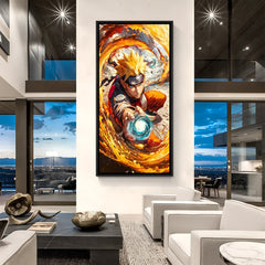 Naruto Rasengan Fire anime canvas artwork in premium black floater frame