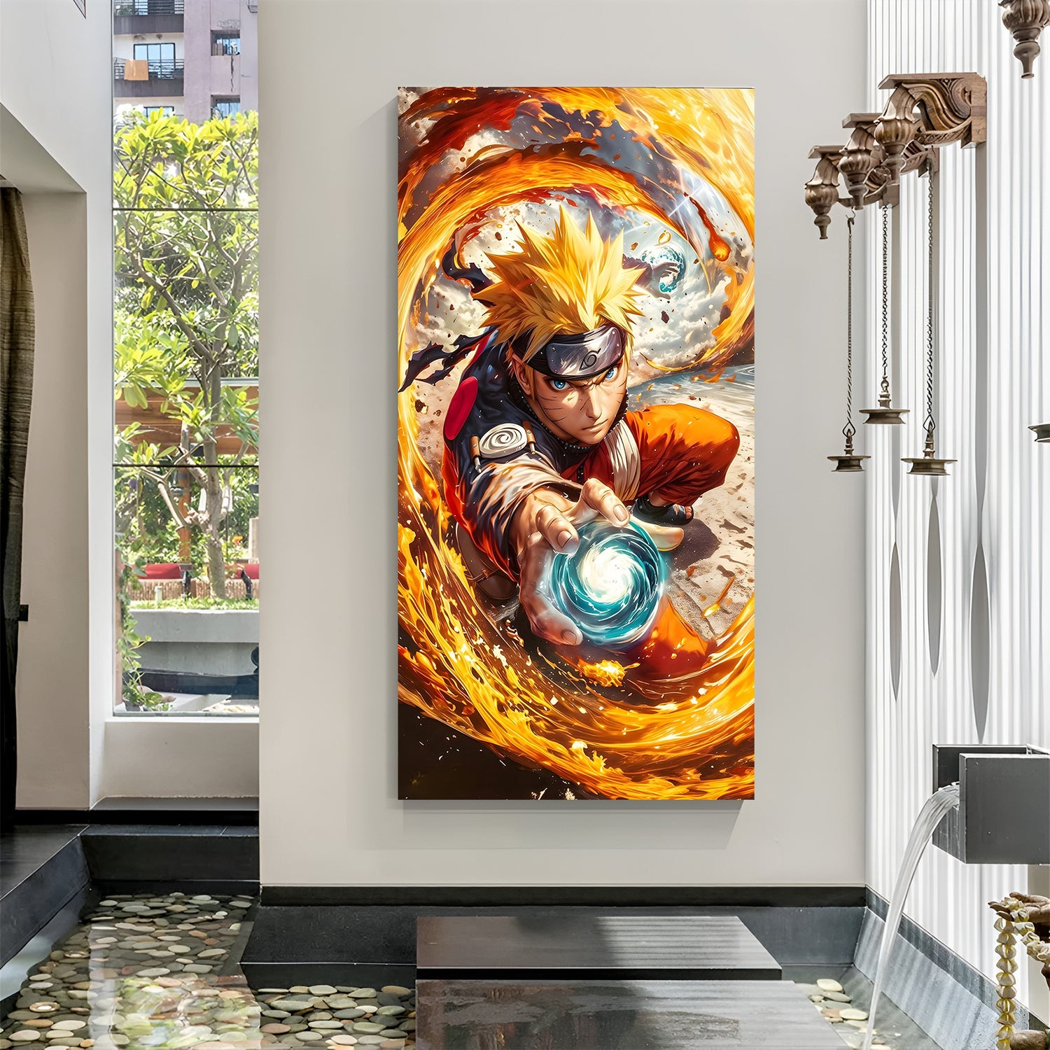 Naruto Rasengan Fire canvas painting with fiery anime battle artwork in canvas wrapped frame