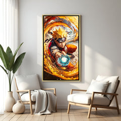 Naruto Uzumaki Naruto wall art in luxury golden floater frame with Rasengan anime design