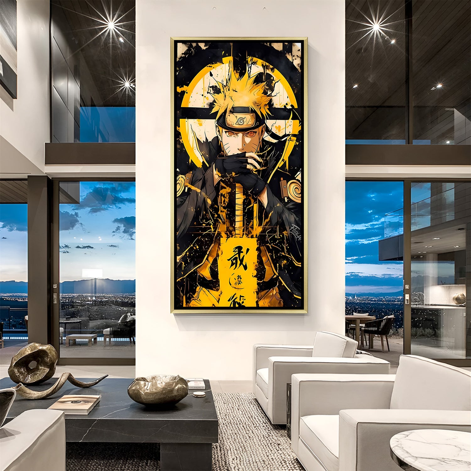 Naruto Sage Mode Naruto wall art in luxury golden floater frame with yellow anime design