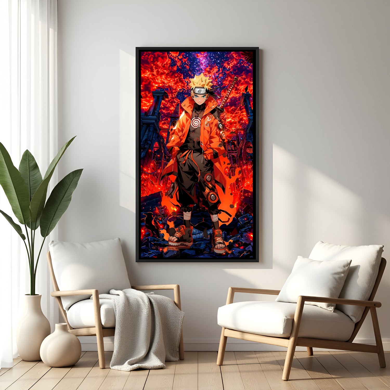 Naruto Samurai anime canvas artwork in premium black floater frame