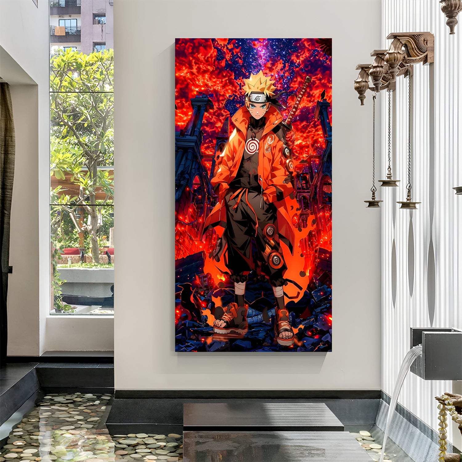 Naruto Samurai canvas painting with ruined city anime artwork in canvas wrapped frame