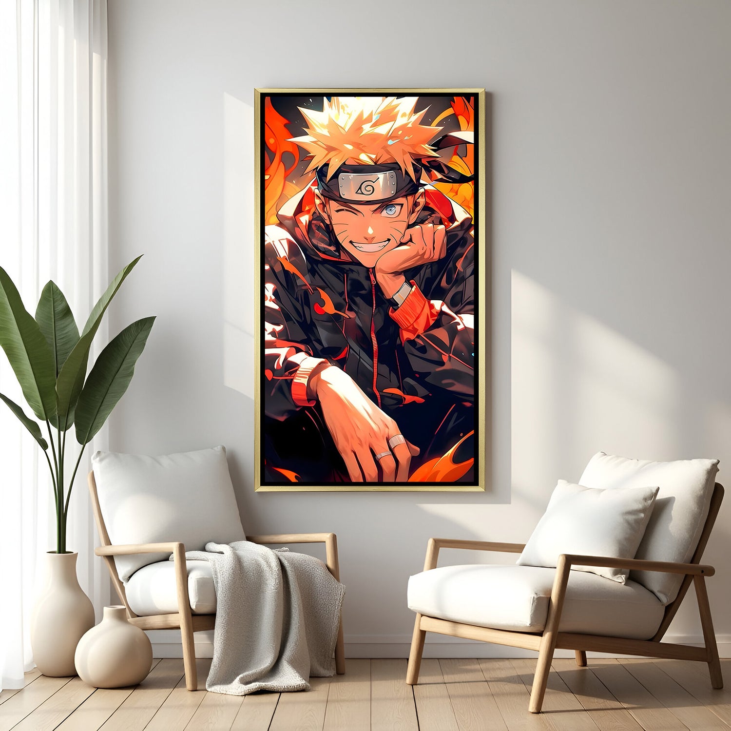 Naruto Uzumaki Naruto wall art in luxury golden floater frame with smiling anime design