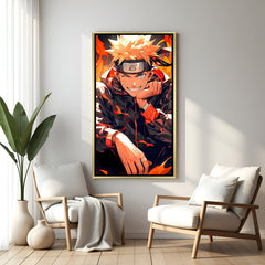 Naruto Uzumaki Naruto wall art in luxury golden floater frame with smiling anime design