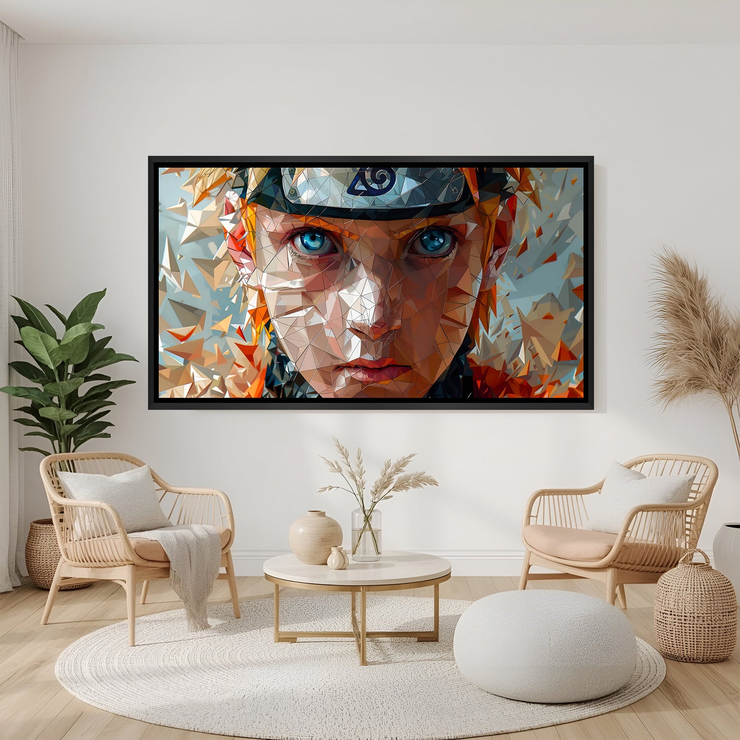 Naruto Uzumaki close-up anime canvas artwork in premium black floater frame
