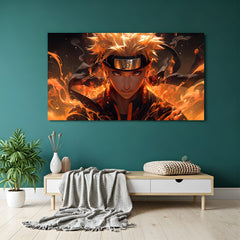 Naruto Uzumaki fire aura canvas painting with fiery anime artwork in canvas wrapped frame
