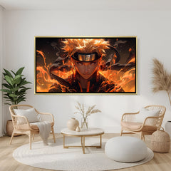 Naruto Uzumaki Naruto wall art in luxury golden floater frame with fiery anime design
