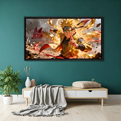 Naruto Uzumaki Kurama Chakra Mode anime canvas artwork in premium black floater frame