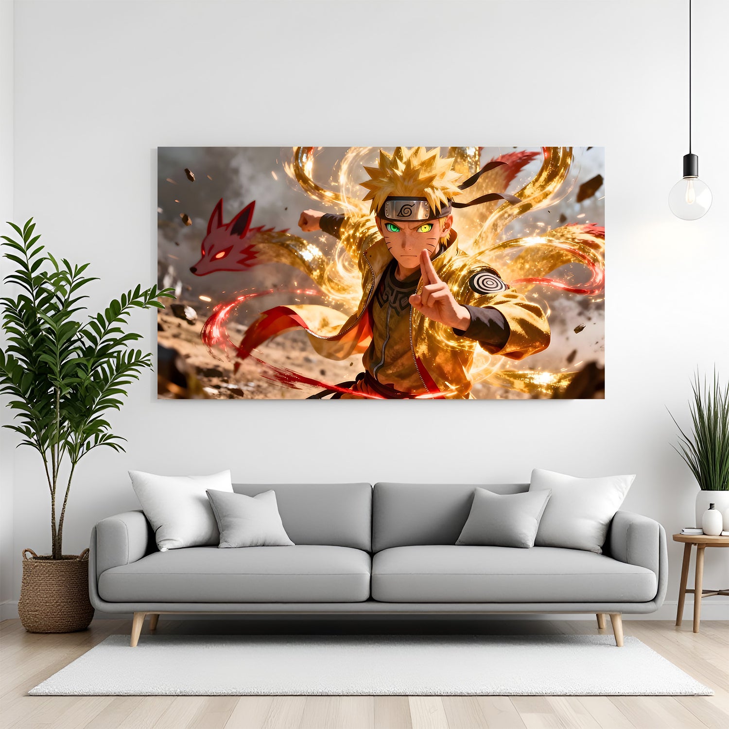 Naruto Uzumaki Kurama Chakra Mode canvas painting with glowing anime artwork in canvas wrapped frame